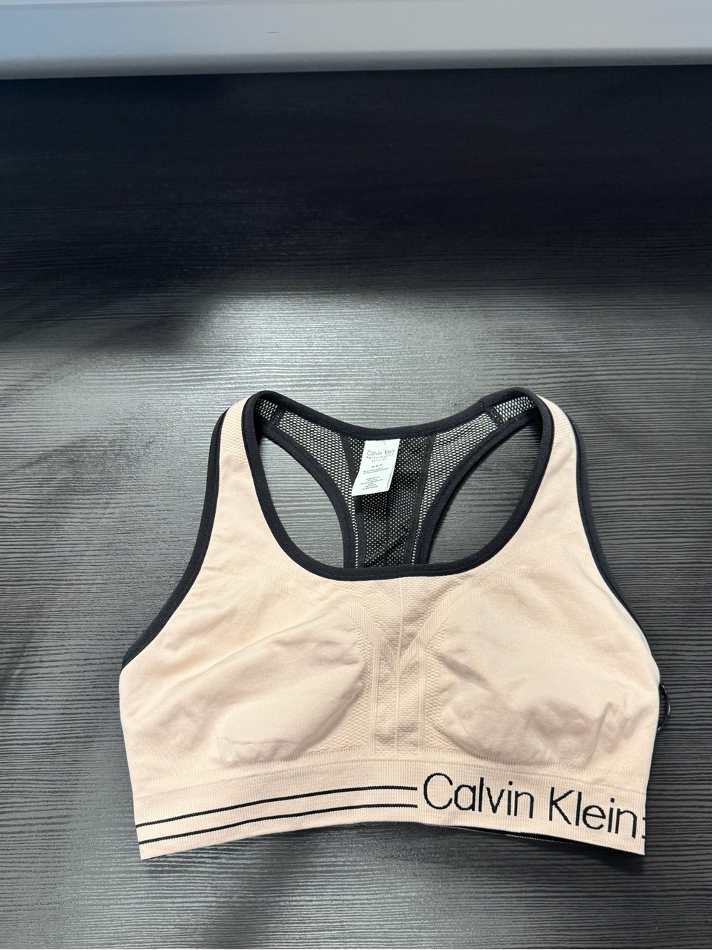 Calvin Klein Beige and Black Racerback Sports Bra